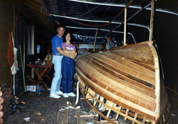 Jude and I with the hull about 3/4 planked.
